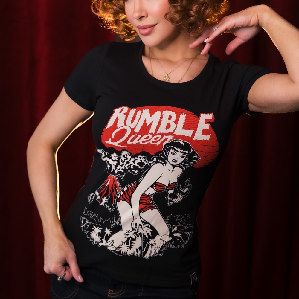 Rumble Queen Black Graphic Retro Rockabilly Tee